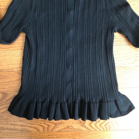 CABI Peplum Ruffle Party Ribbed Sweater Cardigan Black  Women’s Size L NWOT - Picture 6 of 11